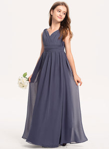 With Ruffle V-neck Ariel A-Line Chiffon Floor-Length Junior Bridesmaid Dresses