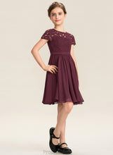 Load image into Gallery viewer, With Neck Junior Bridesmaid Dresses Chiffon A-Line Knee-Length Scoop Mignon Lace Bow(s)