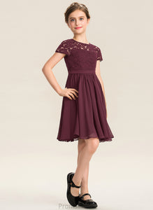 With Neck Junior Bridesmaid Dresses Chiffon A-Line Knee-Length Scoop Mignon Lace Bow(s)