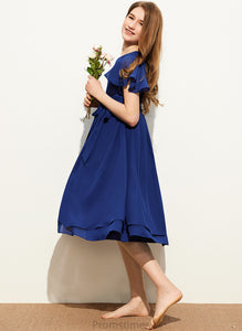 Scoop Knee-Length A-Line Junior Bridesmaid Dresses Chiffon Neck Alivia With Bow(s)