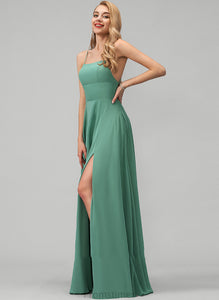 Prom Dresses Neckline Floor-Length A-Line Courtney Front Split Chiffon Pockets Square With