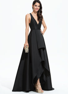 Mariyah Satin V-neck Prom Dresses Asymmetrical A-Line