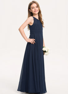 Floor-Length Ruffle Neck A-Line With Junior Bridesmaid Dresses Chiffon Scoop Nita