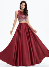 Load image into Gallery viewer, Sequins Satin Prom Dresses Scoop Neck Floor-Length A-Line Beading Alisa With