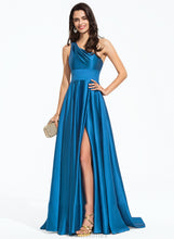 Load image into Gallery viewer, One-Shoulder Satin Train Front With Allyson A-Line Sweep Prom Dresses Split