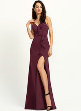 Load image into Gallery viewer, V-neck Front Split Sheath/Column Ruffle With Prom Dresses Floor-Length Brianna