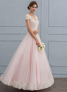 Wedding Ball-Gown/Princess With Sequins V-neck Floor-Length Wedding Dresses Valentina Lace Beading Dress Tulle