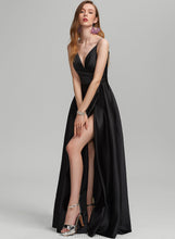 Load image into Gallery viewer, A-Line Satin Prom Dresses With Floor-Length V-neck Split Ruffle Sheila Front