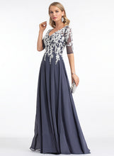 Load image into Gallery viewer, Split With V-neck Chiffon Averie Front Floor-Length Sequins Prom Dresses A-Line