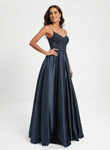 Load image into Gallery viewer, V-neck A-Line Mildred Floor-Length Satin Prom Dresses Sequins Lace With