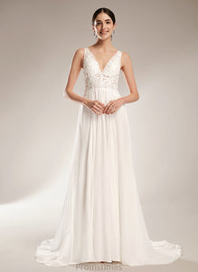 Court Train Wedding Wedding Dresses Miya Sequins With A-Line Dress Beading V-neck