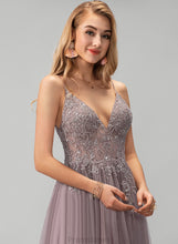 Load image into Gallery viewer, With Lace V-neck Beading Floor-Length Liliana Sequins Tulle A-Line Prom Dresses