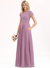 Load image into Gallery viewer, Lace With A-Line Chiffon Scoop Floor-Length Neck Kinsley Prom Dresses Pockets