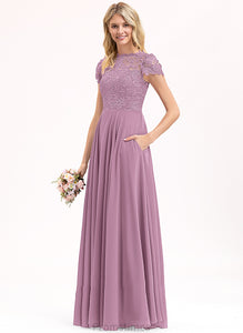 Lace With A-Line Chiffon Scoop Floor-Length Neck Kinsley Prom Dresses Pockets