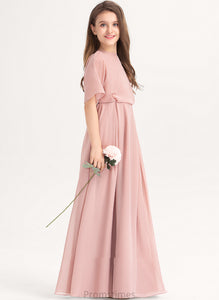 Scoop A-Line Floor-Length Junior Bridesmaid Dresses Neck Leilani Chiffon