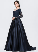 Load image into Gallery viewer, With Sweep Off-the-Shoulder Train Prom Dresses Ball-Gown/Princess Kiana Beading Satin