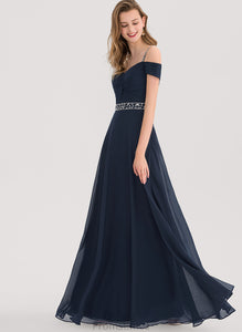 Chiffon Cold Prom Dresses V-neck Sequins Beading Shoulder Pleated Floor-Length With A-Line Marley