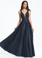 Load image into Gallery viewer, V-neck Beading Isabell Satin A-Line With Sequins Floor-Length Prom Dresses