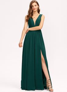 Chiffon V-neck Kiersten Front A-Line Prom Dresses Floor-Length With Split