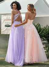 Load image into Gallery viewer, Scoop Sequins Train Tulle With Neck Ball-Gown/Princess Lace Sweep Prom Dresses Rebecca