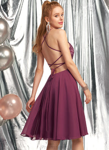 With A-Line Chiffon Scoop Beading Prom Dresses Naima Knee-Length