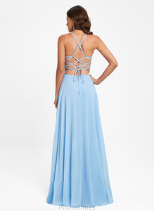 With A-Line Lace Floor-Length Chiffon Lydia V-neck Prom Dresses