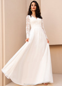 A-Line Chiffon Dress Nathalia Wedding Dresses Floor-Length Wedding V-neck Lace