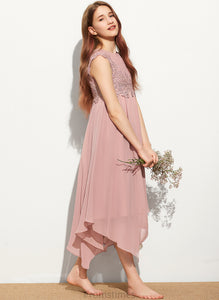 Lace A-Line Tea-Length Dahlia Scoop Neck Chiffon Junior Bridesmaid Dresses