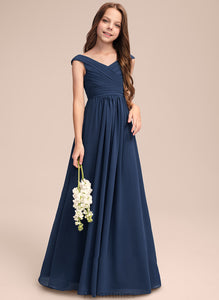 Junior Bridesmaid Dresses A-Line Off-the-Shoulder Chiffon Floor-Length Ruffles Mara With