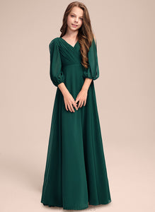 Ruffles Floor-Length Chiffon V-neck Cheryl With A-Line Junior Bridesmaid Dresses