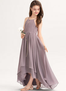 Scoop Ruffle Bow(s) Chiffon Junior Bridesmaid Dresses Asymmetrical Neck Clara With A-Line