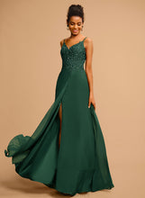 Load image into Gallery viewer, Prom Dresses Beading Floor-Length Sequins A-Line Chiffon Lace Faith With V-neck