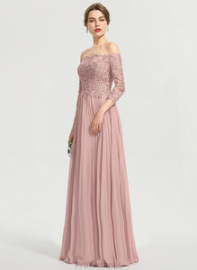 Genesis Floor-Length Chiffon Pleated Lace Ball-Gown/Princess Off-the-Shoulder Sequins With Prom Dresses