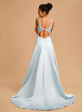 Load image into Gallery viewer, Train Kaleigh Beading V-neck With Prom Dresses Satin Ball-Gown/Princess Sweep