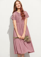 Load image into Gallery viewer, Scoop Chiffon Marlee Lace Tea-Length Neck A-Line Junior Bridesmaid Dresses