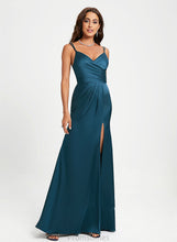 Load image into Gallery viewer, V-neck Floor-Length Prom Dresses With Sheath/Column Pleated Cherish Satin