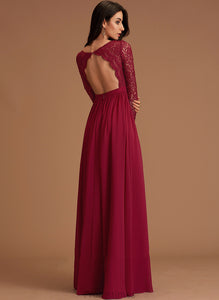 A-Line V-neck Zoey With Floor-Length Lace Chiffon Prom Dresses