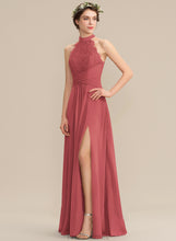 Load image into Gallery viewer, Ruffle Chiffon Lace Front Neck With Split Mallory Floor-Length High A-Line Prom Dresses