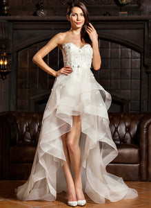 Asymmetrical Tulle Dress Beading Wedding With Alissa A-Line Wedding Dresses Charmeuse Sweetheart Lace Bow(s)