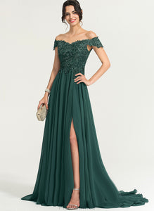 A-Line Sweep Off-the-Shoulder Chiffon Prom Dresses Train Anabelle With Sequins Lace