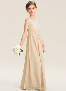 Chiffon Floor-Length A-Line Lace Scoop Taniyah Neck Junior Bridesmaid Dresses