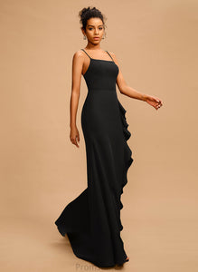 Ruffle Floor-Length Neckline Stretch Crepe Square With Kadence Prom Dresses Sheath/Column