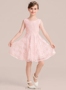 Kaitlin Bow(s) A-Line With Knee-Length Lace Neck Junior Bridesmaid Dresses Scoop Sash