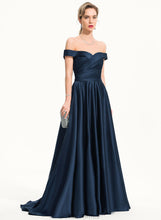 Load image into Gallery viewer, Prom Dresses Ball-Gown/Princess Off-the-Shoulder Ruby With Pleated Satin Sweep Train