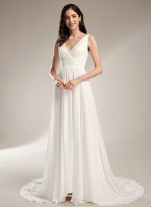 Wedding Train A-Line Court Wedding Dresses Pam V-neck Dress Lace With