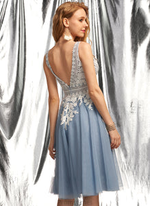 A-Line Tulle V-neck Knee-Length Prom Dresses Finley