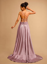 Load image into Gallery viewer, Sweep V-neck Satin Prom Dresses Train Ball-Gown/Princess Ana