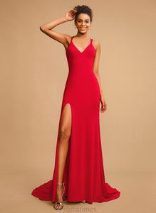 Jamya Sweep Train Prom Dresses V-neck Jersey Sheath/Column