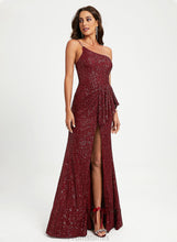 Load image into Gallery viewer, With Sequins Floor-Length Cali Ruffle One-Shoulder Sequined Sheath/Column Prom Dresses