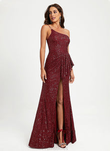 With Sequins Floor-Length Cali Ruffle One-Shoulder Sequined Sheath/Column Prom Dresses